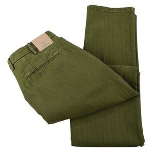 SANTANIELLO Green Single Pleat Cotton Stretch Chino Pants IT 50 US 33 Italy NWT